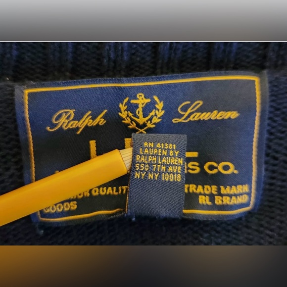 LRL Ralph Lauren Navy 100% Cotton Gold Buckle Wide Collar Pullover Sweater Sz XS - Picture 7 of 12